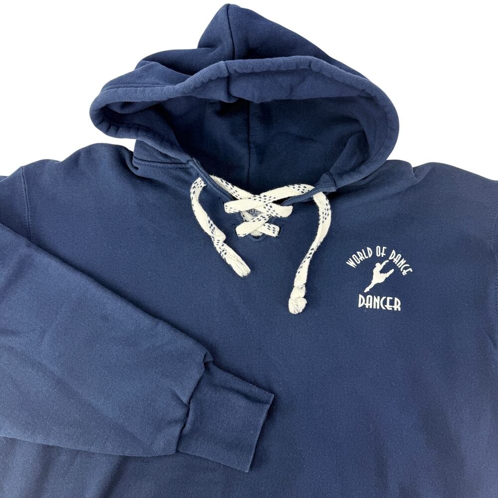 VTG Eagle USA WORLD OF DANCE Heavyweight Cotton Thick Tie Neck Hoodie Large